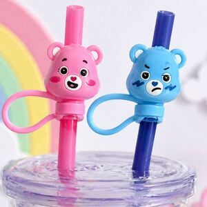 Care Bears Straw Toppers 2 Pack BPA Free Reusable Fits 10mm Straws NWT